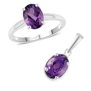 NWT Amethyst Solitaire & Matching Pendant in .925 Sterling Silver